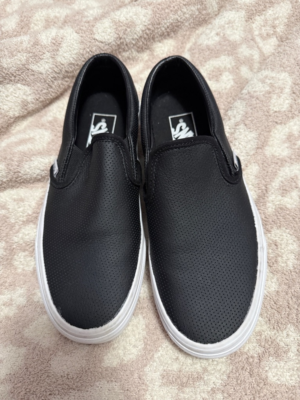 Vans Perf Leather Black Slip-On Sneakers with White Sole